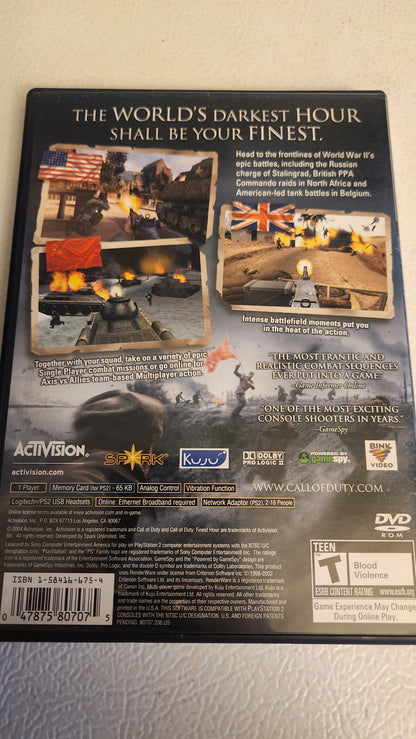 Call of Duty: Finest Hour (PlayStation 2 PS2, 2004)